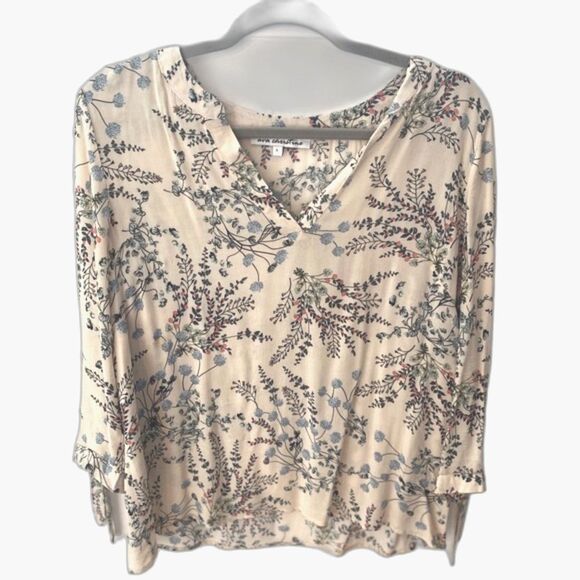 AVA CHRISTINE Floral Split-neck Tie Sleeve Top Blouse Womens Large Boho Cottage - Picture 2 of 10